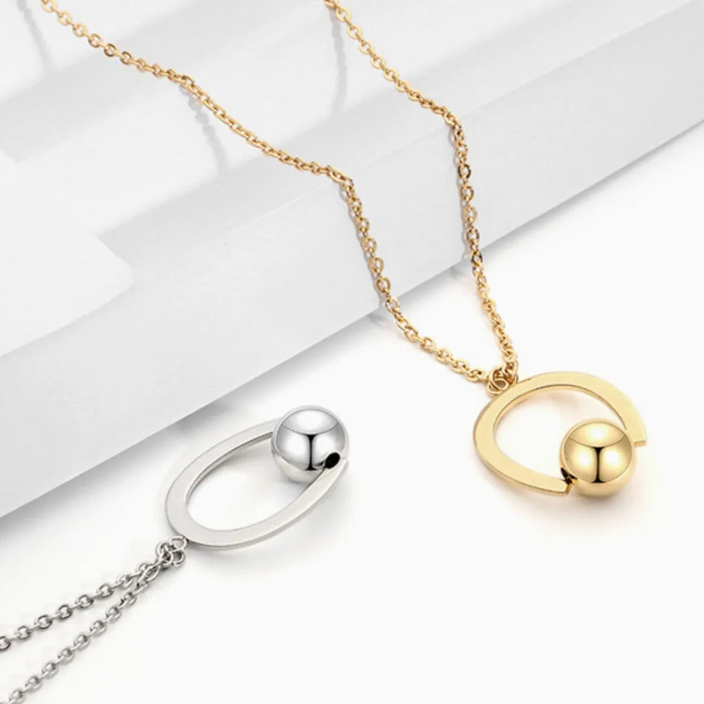 Stainless steel bead chain necklace with geometric pendant, adjustable from 21cm to 50cm length