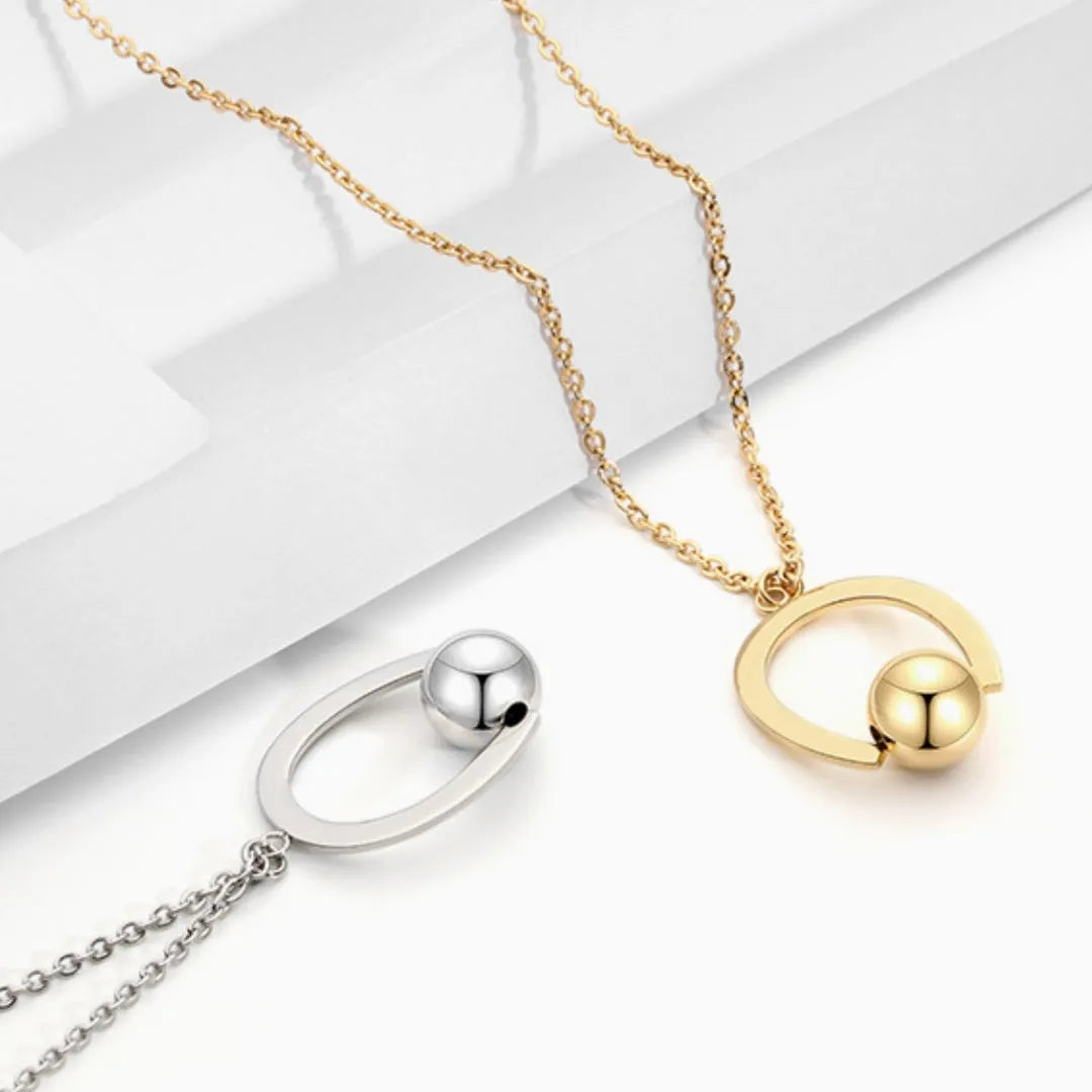 Stainless steel bead chain necklace with geometric pendant, adjustable from 21cm to 50cm length