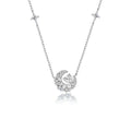 Stars and moon copper necklace with heart-shaped pendant on cross chain, pink or white diamond colour