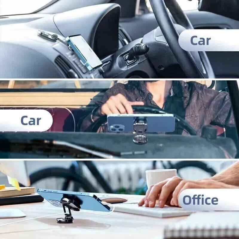 Stainless steel magnetic car phone holder with foldable bracket in chrome finish