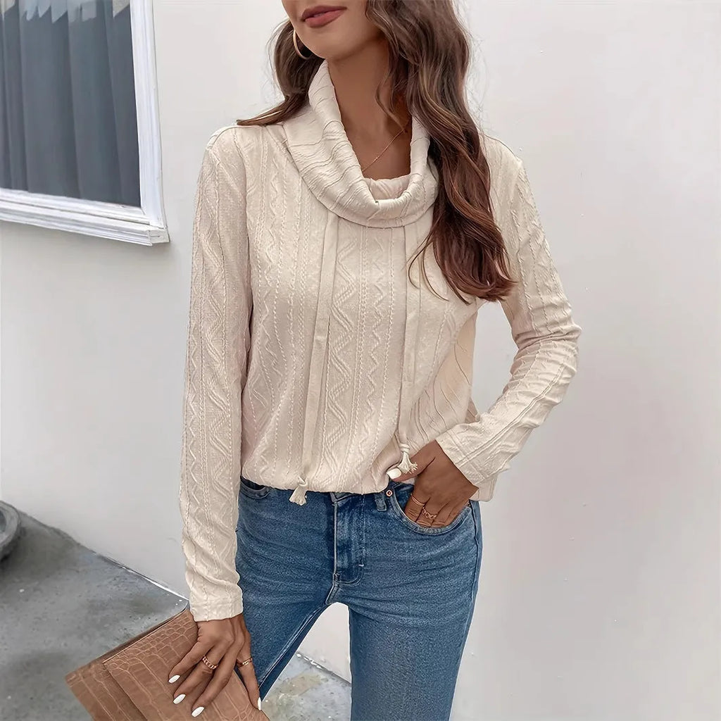 Apricot long sleeve hooded pullover sweater with drawstring, sizes S to XXL, solid colour pattern
