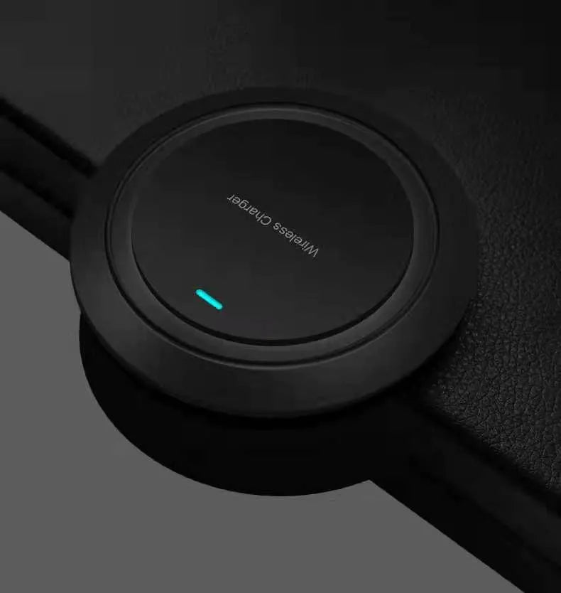 Round desktop wireless charger for mobile phones in black or white colour
