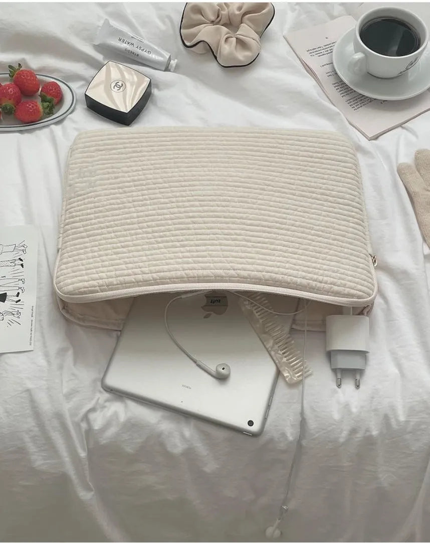 Black and white cotton cloth anti-seismic laptop sleeve for tablet protection with coin pocket