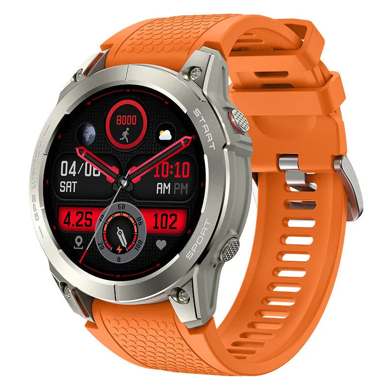 S53 Outdoor GPS Sports Call Smart Watch with black silicone band and 1.43-inch screen