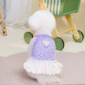 Cotton princess style pet dog clothes in light purple, beige, and pink, sizes S to XXL