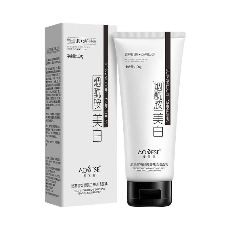 White tube of whitening and freckle removing facial cleanser, 100ml, for universal use.