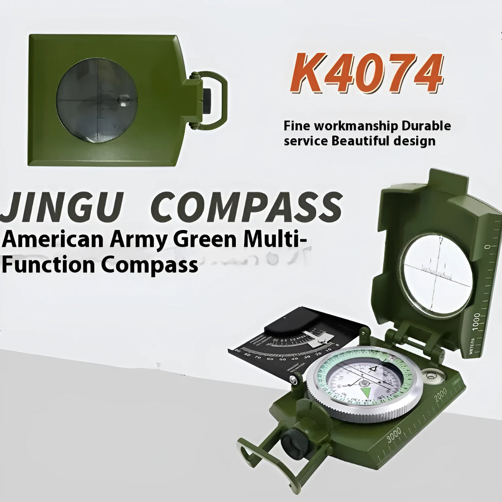 K4074 high-precision professional metal outdoor compass with hanging rope and ring.