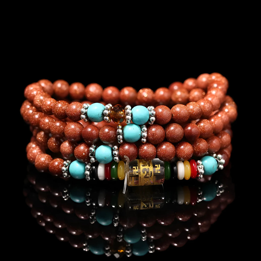 Golden star stone mantra bracelet with 108 beads and fu character pendant