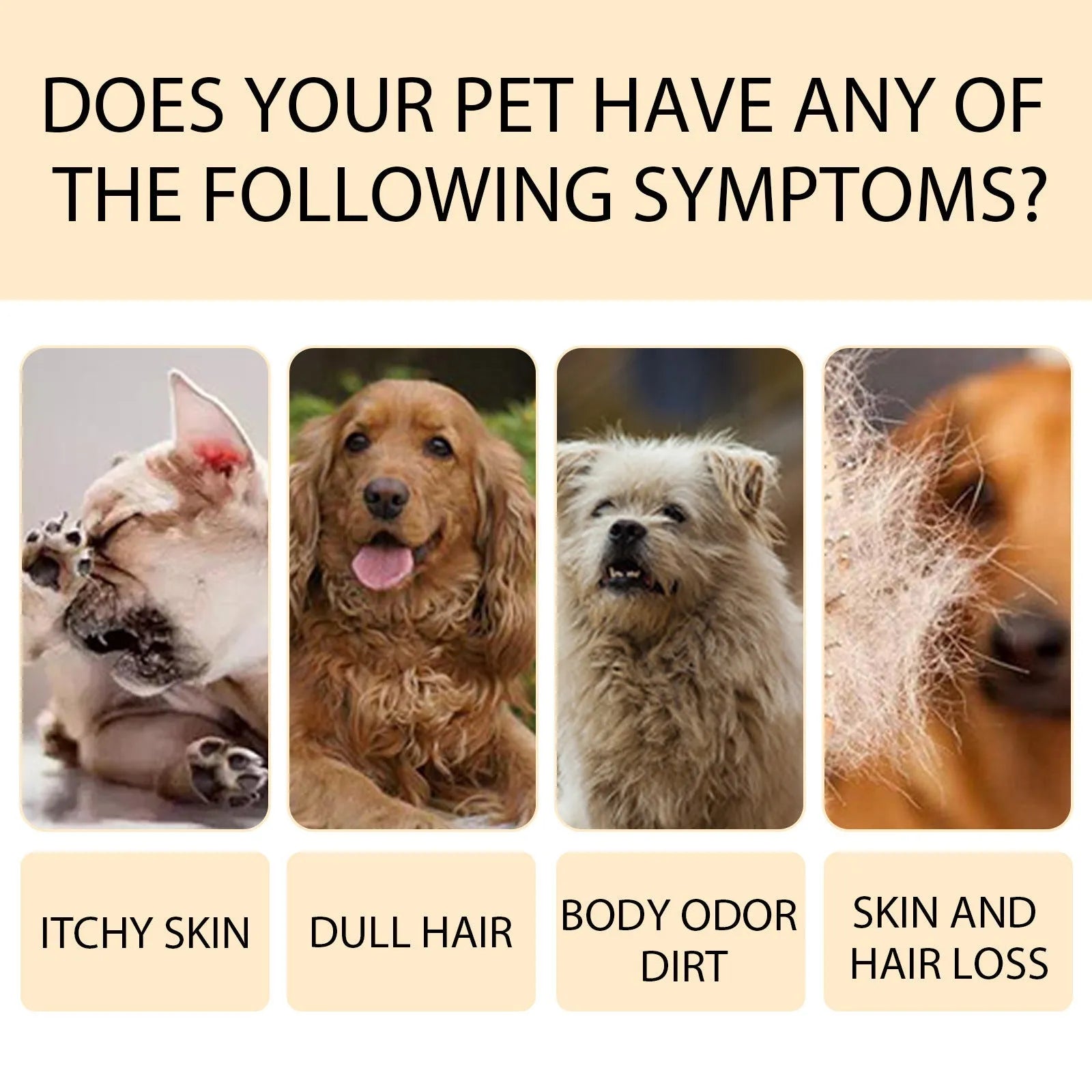 Dog shampoo bottle in 100ml and 300ml sizes with mild formula for cleaning and reducing coat tangles