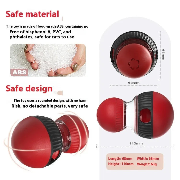 Rotating plastic cat toy ball with food dispensing slots and sound mechanism, 155mm diameter