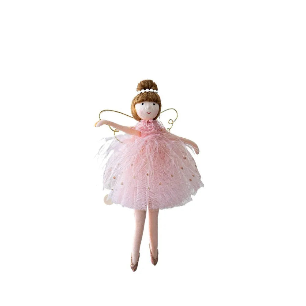 Pink and white ballet girl plush doll with angel pendant design