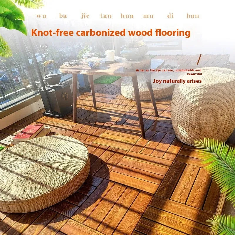 Camphor pine wood flooring tiles showing 30cm x 30cm dimensions with brush wax oil finish