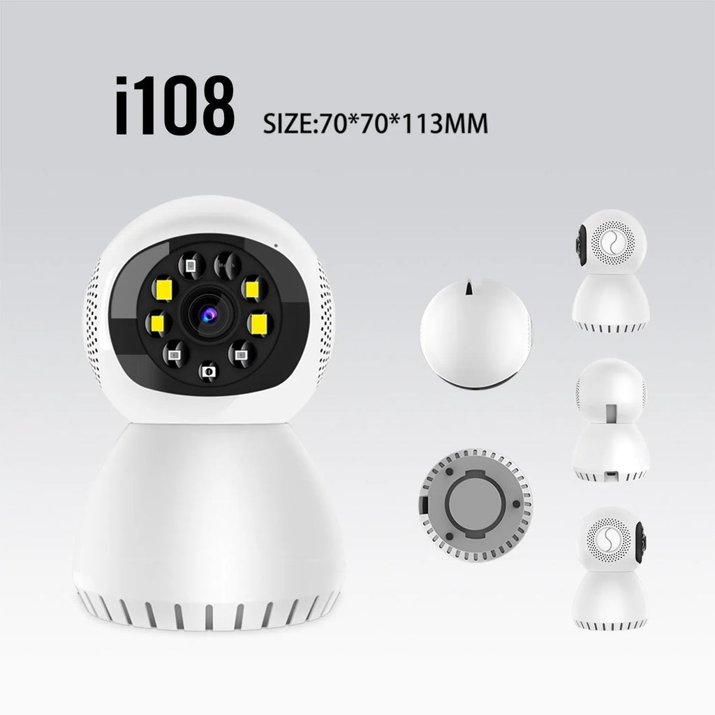 Dual-frequency wireless monitor camera with 1080p HD resolution, 12mm lens, and compact ABS design for home security.