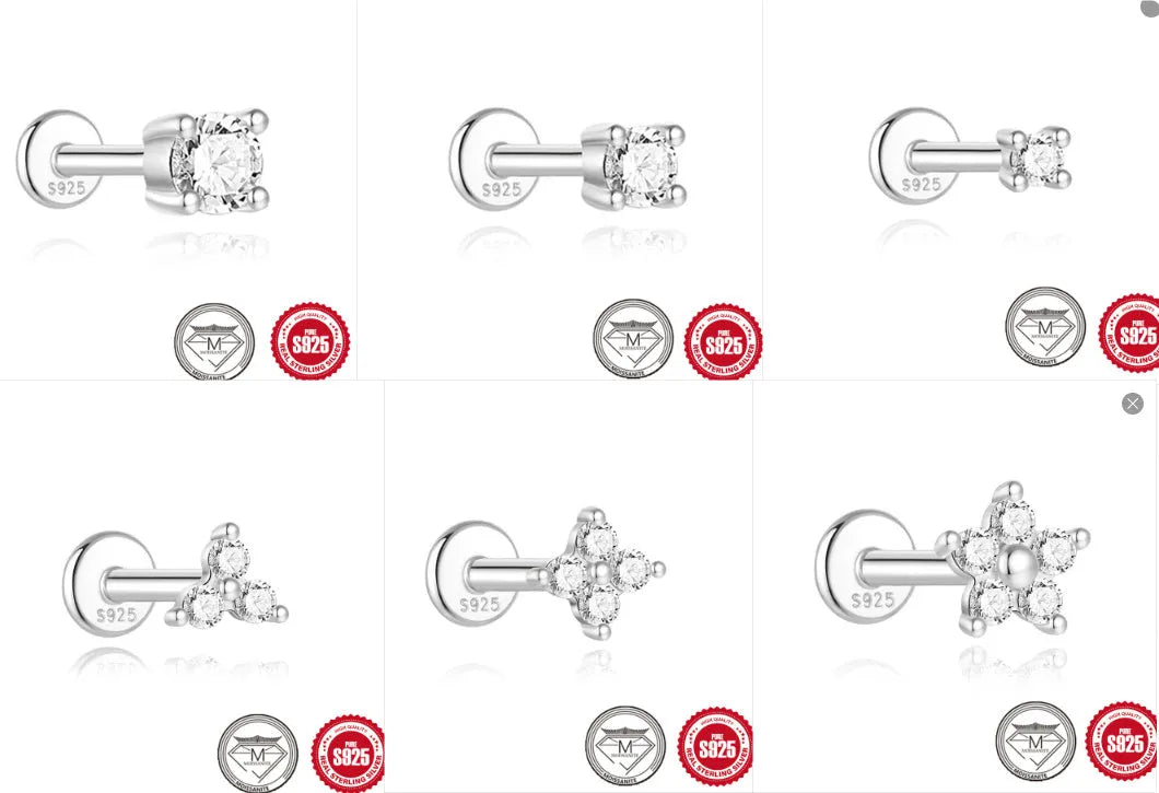 Platinum colour geometric petal stud earrings in sterling silver with ear clip back