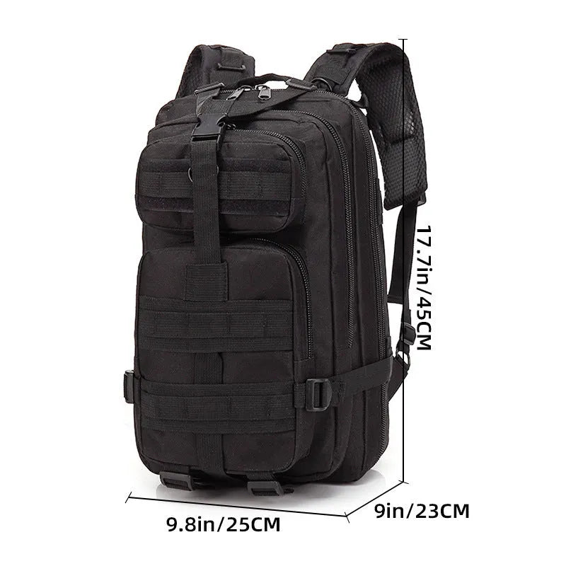 Off-road hiking backpack with air pillow belt system in khaki colour, showing 45cm height and wear-resistant Oxford cloth material