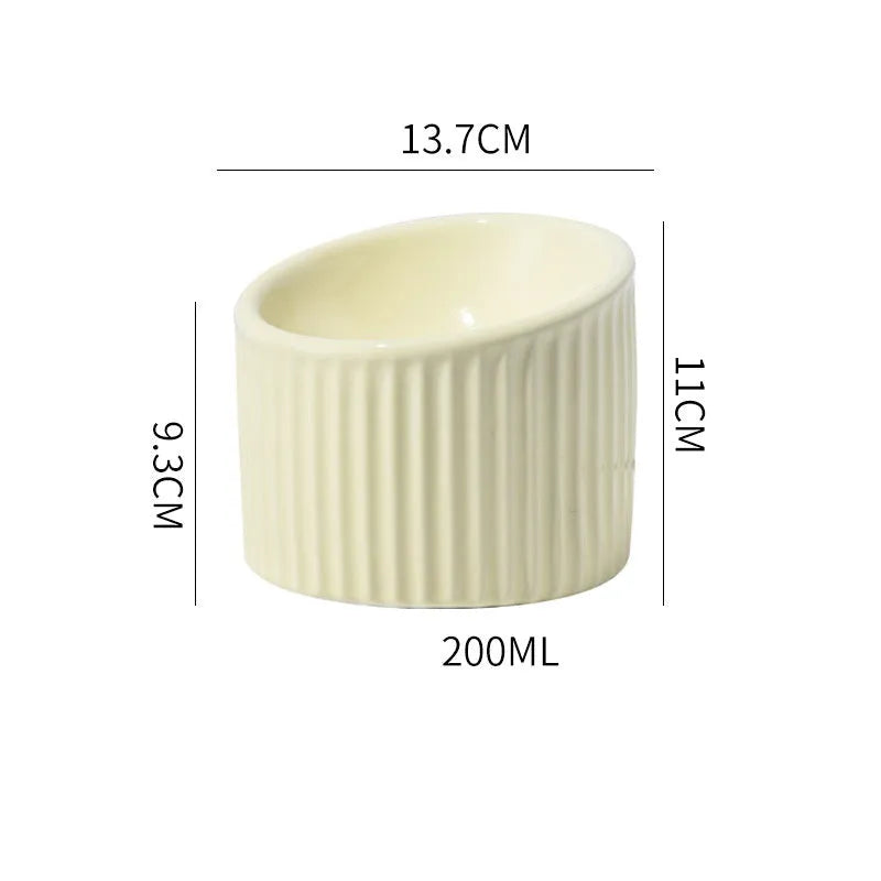 Ceramic elevated cat bowl in dark green, light green, or yellow with 11cm or 14cm height for reduced acid reflux
