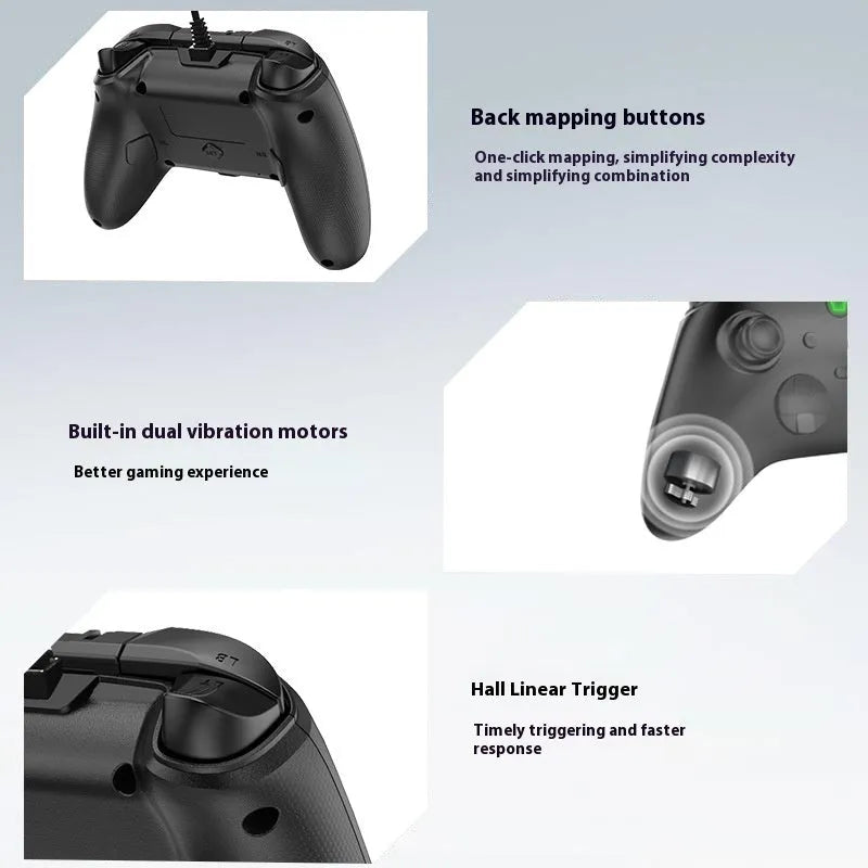 Six-in-one wired game controller for PC and PS in black or white with USB interface and macro programming