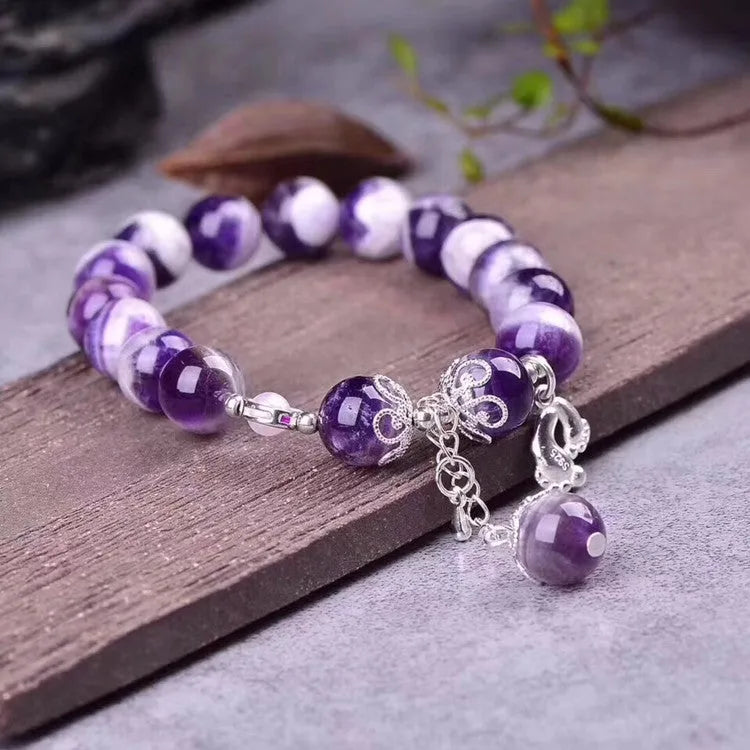 Amethyst bracelet with 10mm round beads in fashion OL style for women