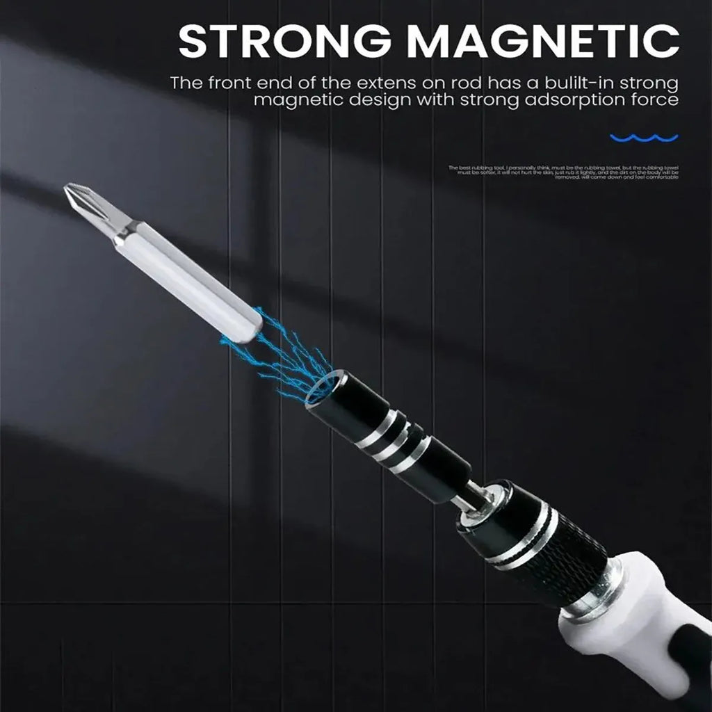115-in-1 precision screwdriver set with 91 bits, non-slip handle and extension bar in a sturdy outer box