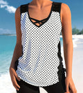 Women's printed split boxer swimsuit set with top and shorts for swimming