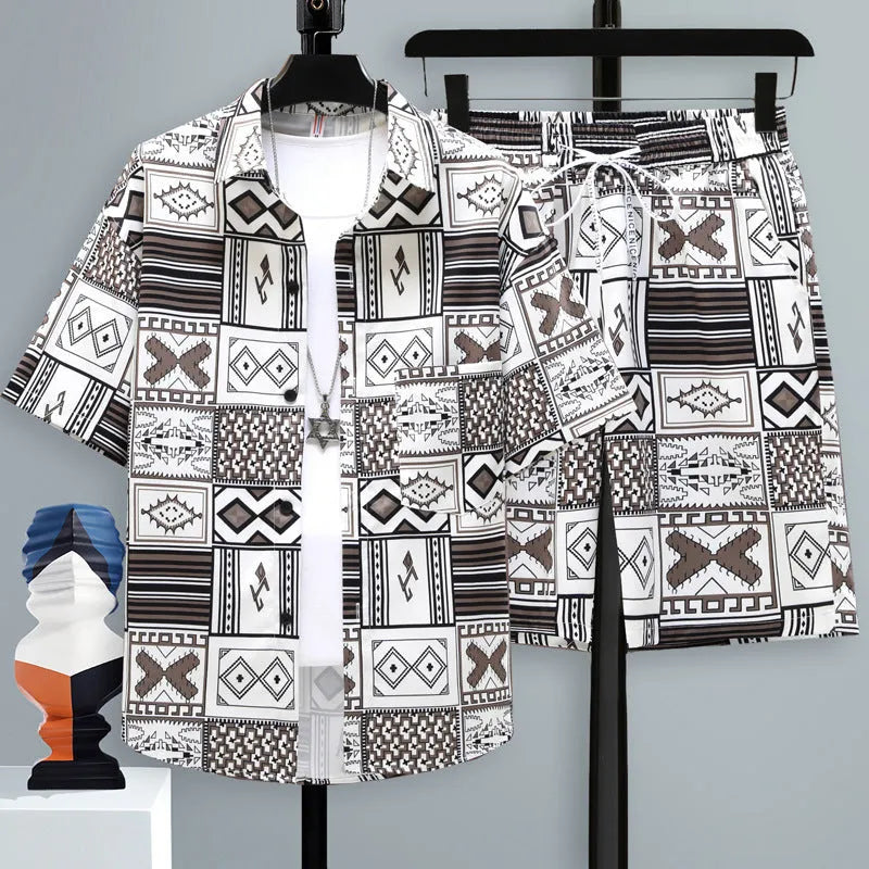 Men's casual sports shorts set in polyester, short-sleeve top and trousers for active wear