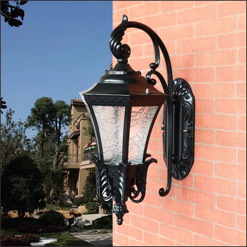 European-style black bronze outdoor courtyard wall lamp with IP54 rating.