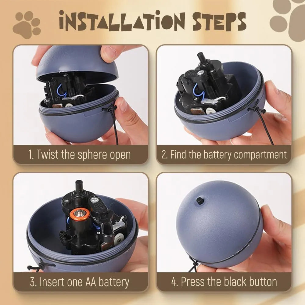 Blue and orange automatic rolling ball pet toy on a floor
