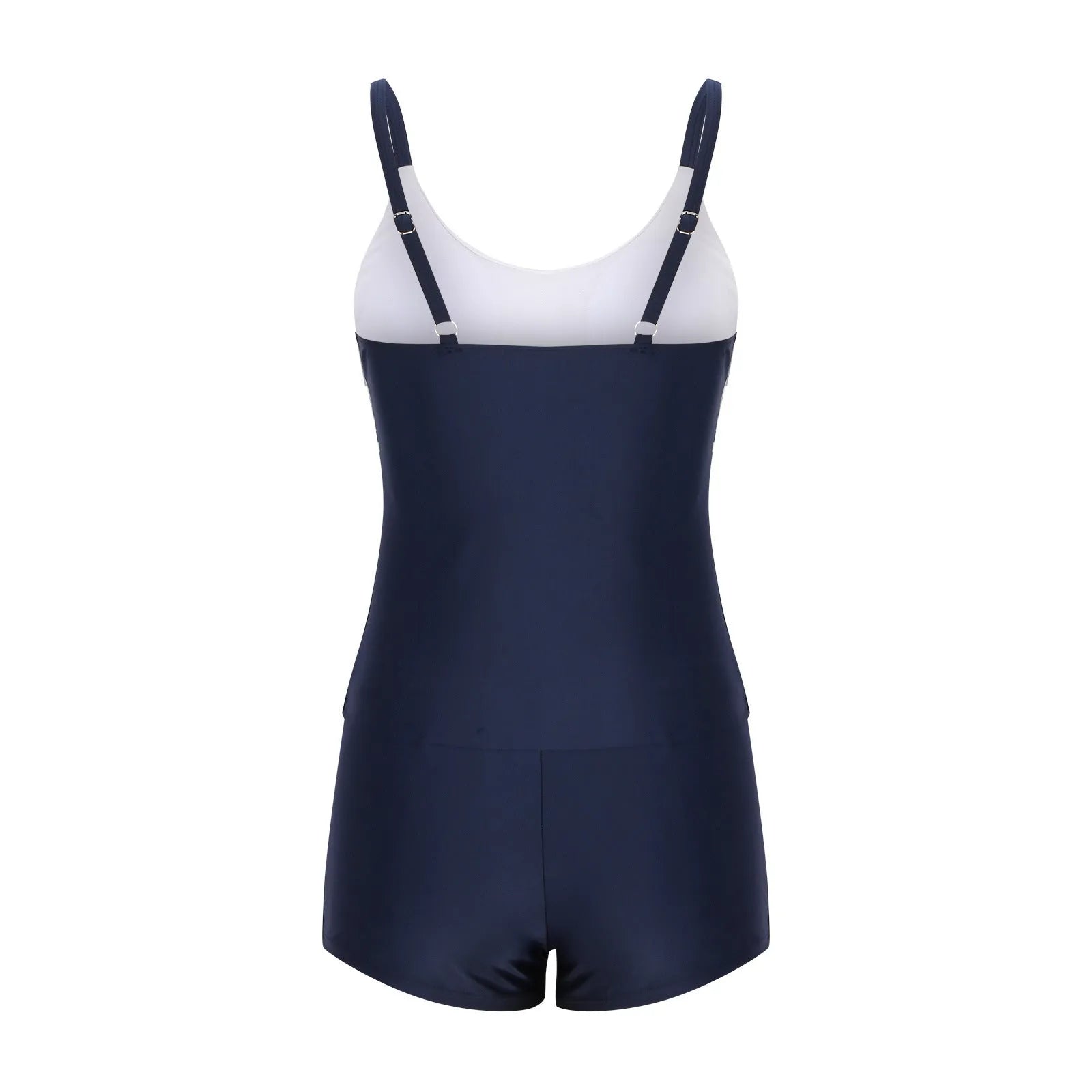 Ladies conservative stripe boyshorts split fashion one-piece swimsuit