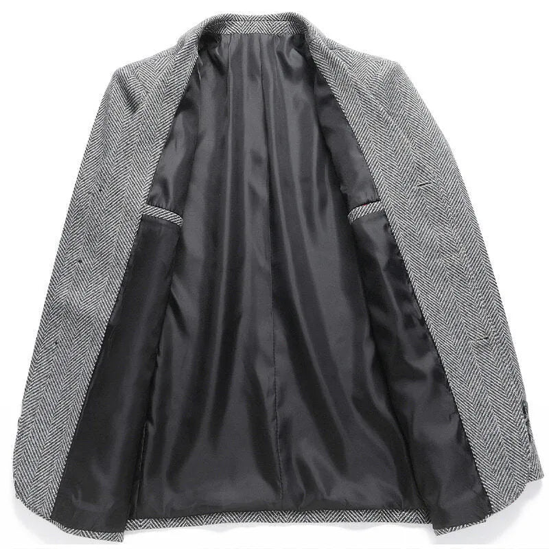 Men's loose woolen coat in black, khaki, gray, or dark blue, sizes 170-195 cm, for spring and autumn casual wear
