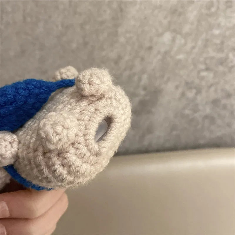 Handmade knitted koala bear backpack cover for AirPods protection with embroidered features