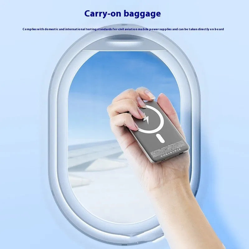Gun grey magnetic wireless power bank with ultra-thin 9mm alloy shell showing PD20W charging port