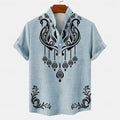 Men's casual linen-style shirt with personalised buttons in striped pattern and loose fit