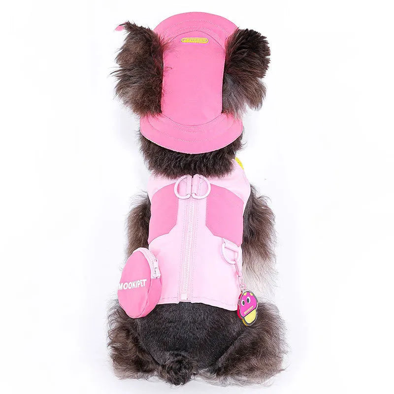 Pink dog traction vest harness for small breed dogs on a white background.
