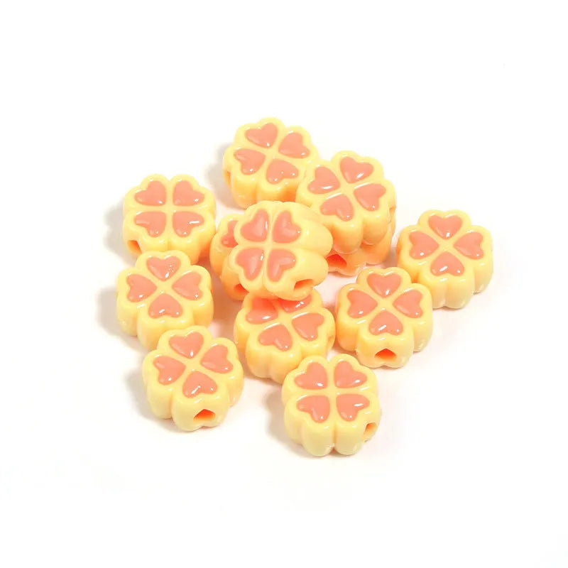 15mm frosted acrylic four-leaf clover beads in mixed colours including rose red, pink, yellow, green, blue, and purple