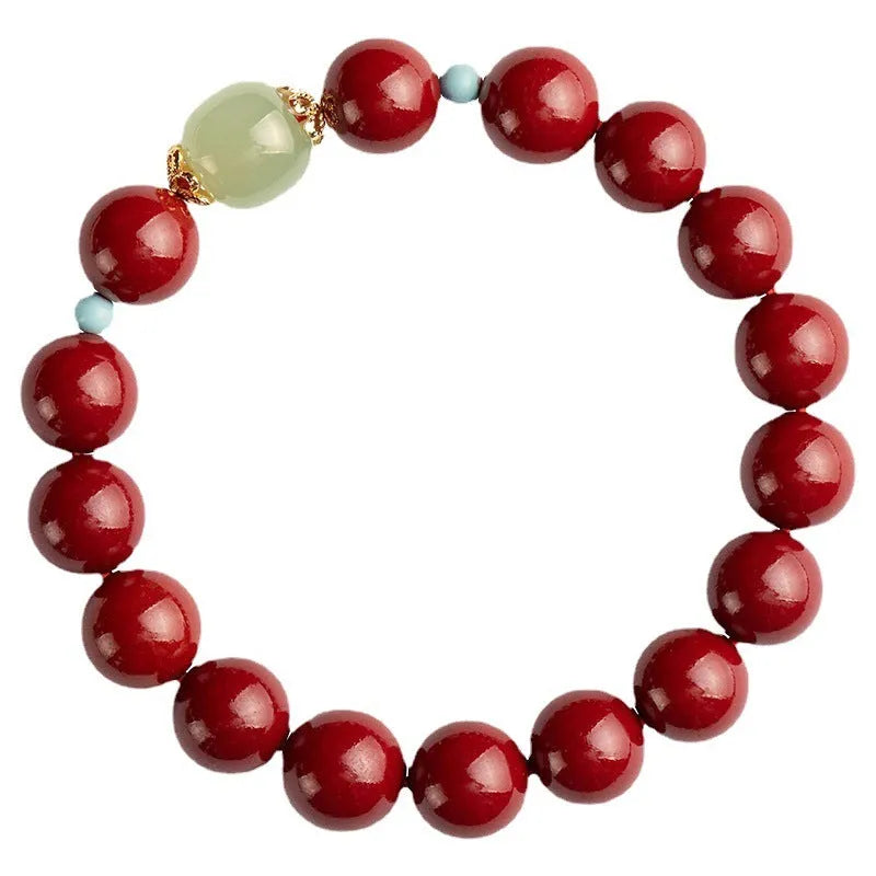 Cinnabar bracelet with geometric ellipse beads in purple gold sand colour, showing 6mm, 8mm, or 10mm size options.