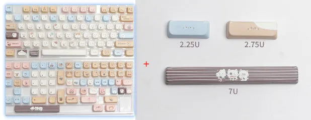 Sea salt cat design PBT keycap set showing 26-key layout with 7u spacebar supplement for mechanical keyboards