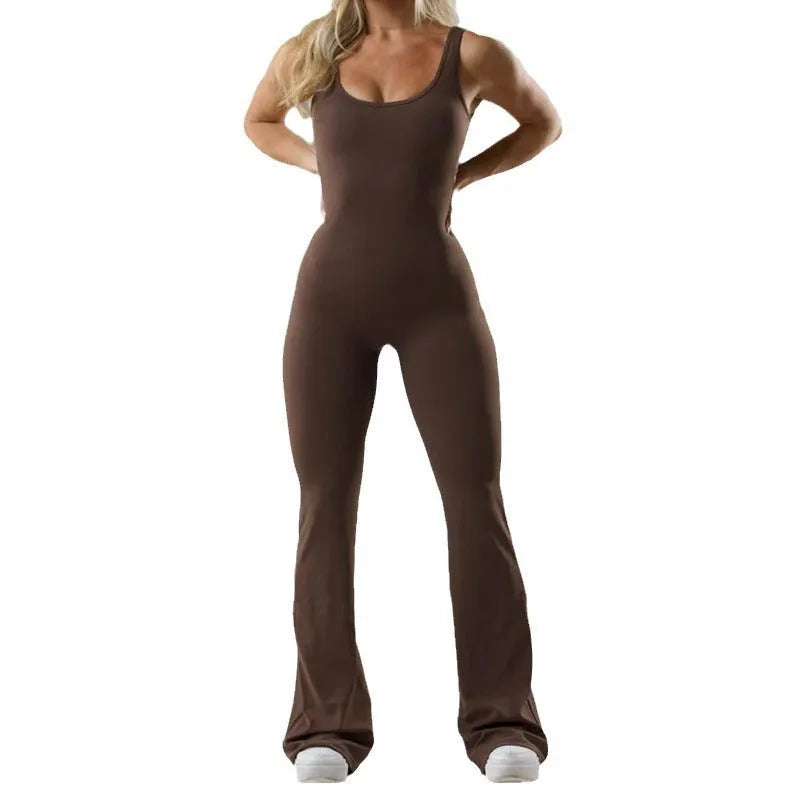 Women's tight yoga bodysuit in milk silk fabric with chest pad, available in black, grey, blue, light brown, sizes XS to XL