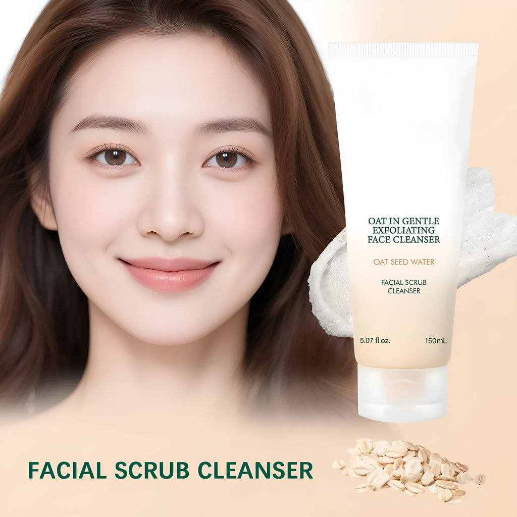 Oat facial cleanser foam in 150ml pump bottle for gentle pore cleansing