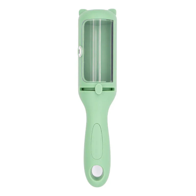 Two-in-one dog comb and hair removal roller in ABS plastic, shown in white or green colour options.