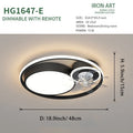 Nordic Light 48cm ceiling fan light with metal blades and acrylic lampshade in black or gold finish