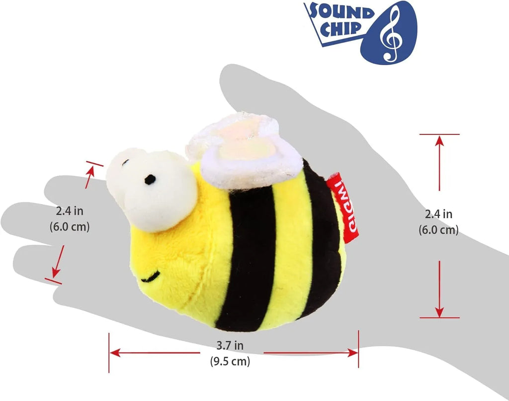 Yellow flannelette chirpy bee sound toy for cats with motion-activated squeaking, approximately 15cm long
