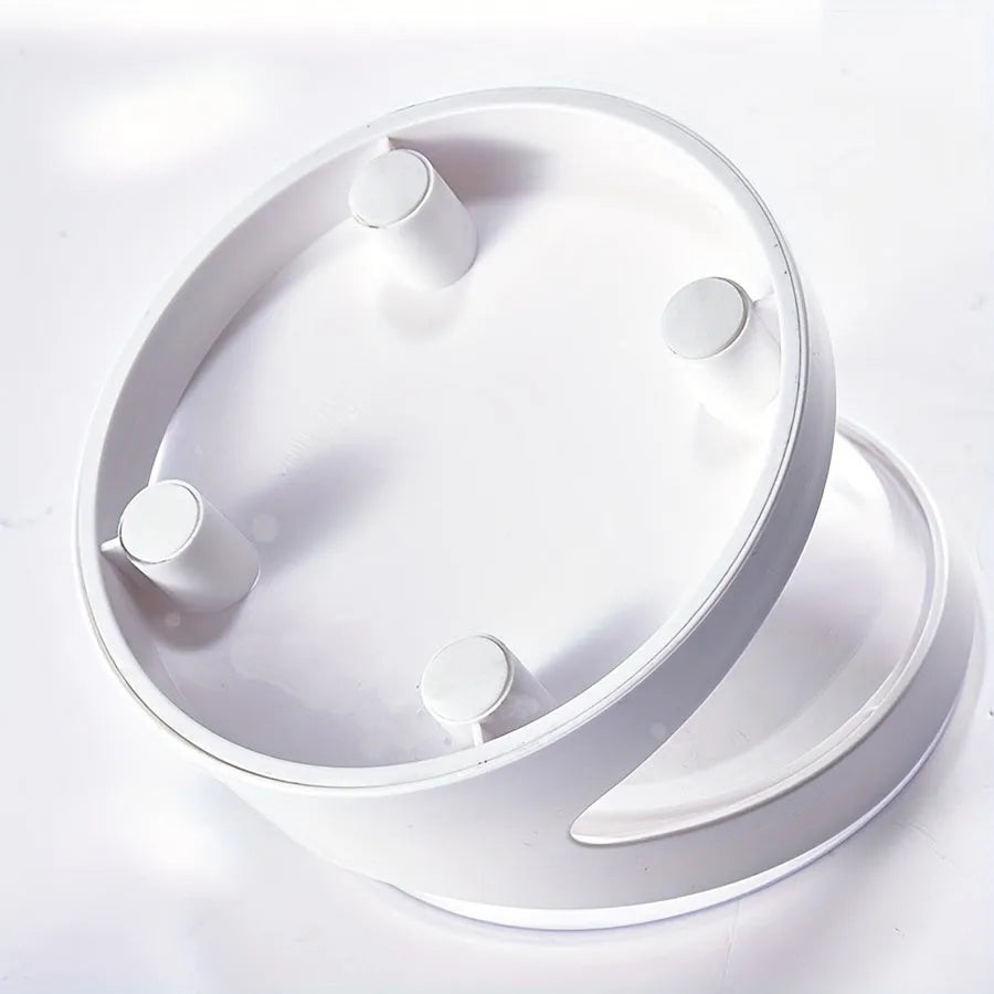 Clear elevated cat food bowl with 15-degree tilt angle on white surface
