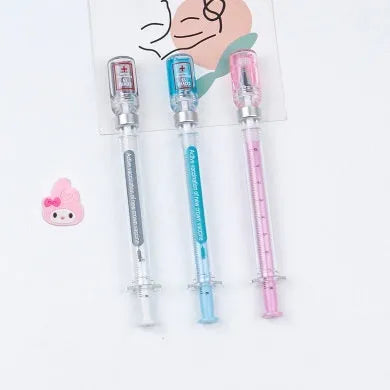 Vaccine design gel pen with plastic shell, cap, and 0.5mm black ink refill
