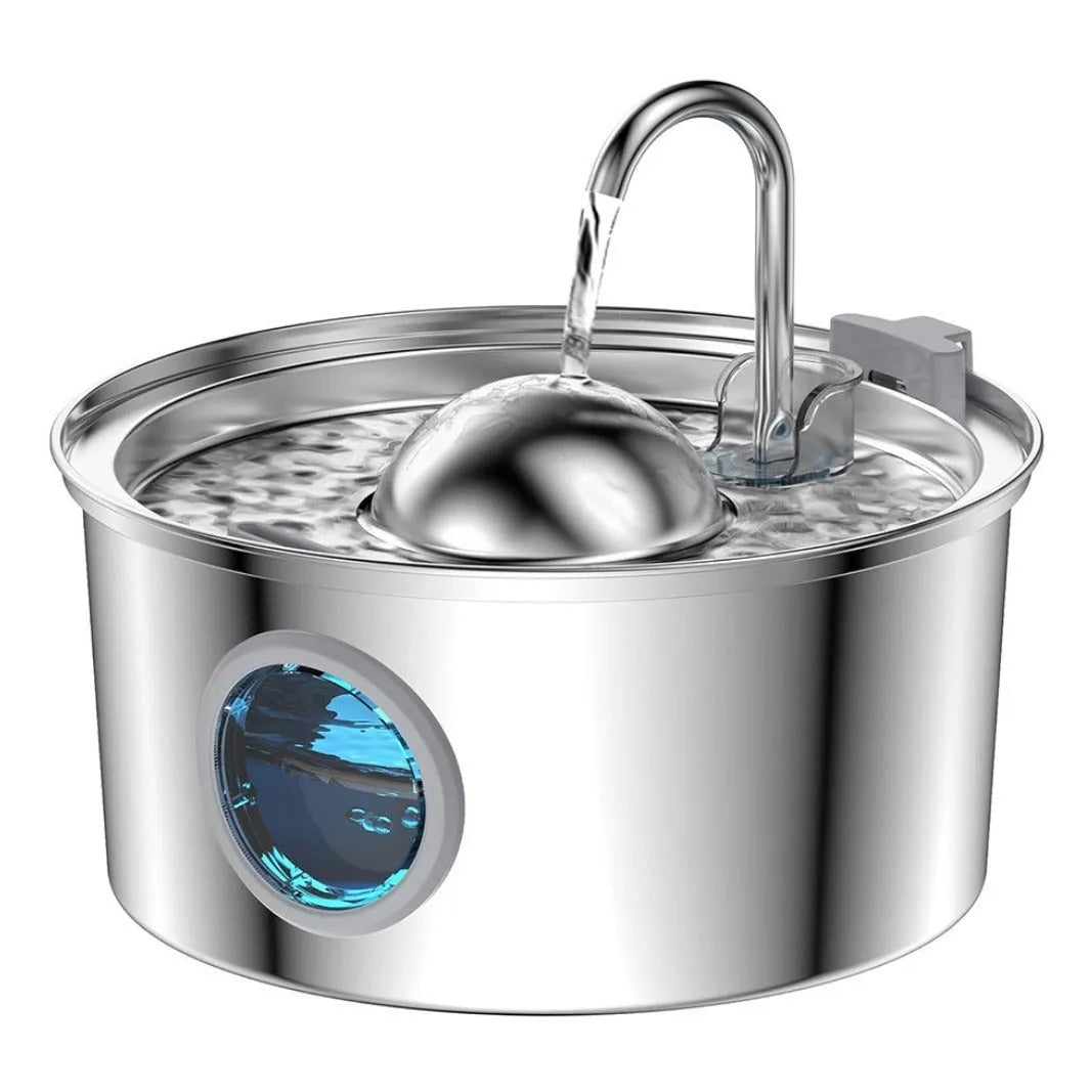 Stainless steel pet water dispenser with runway design and automatic refill system