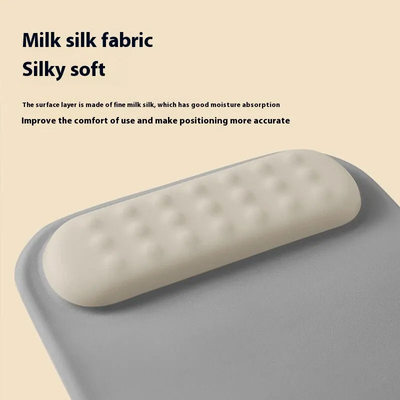 Ergonomic mouse pad with gel wrist support in mint green colour, showing 240x220mm work surface