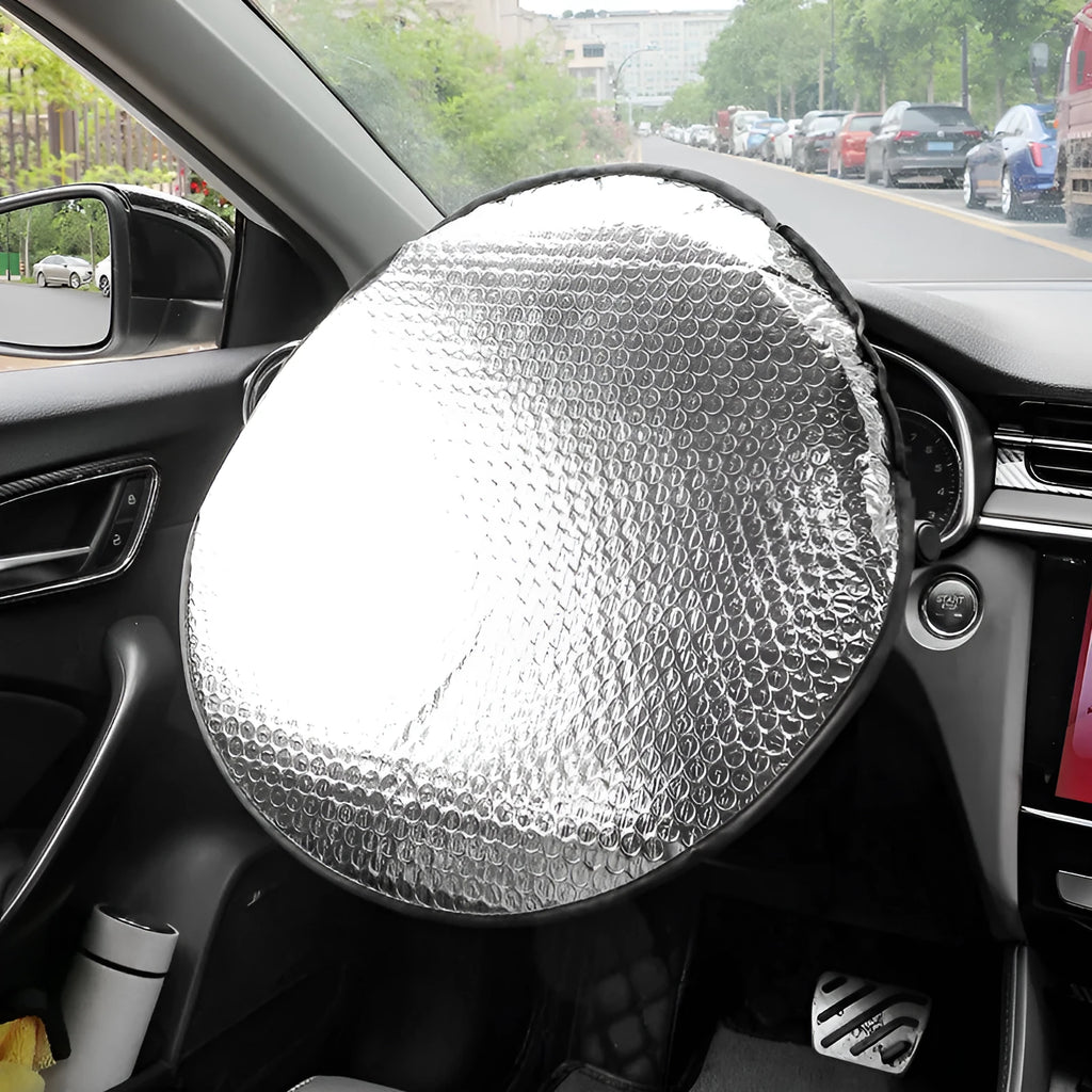 Aluminium foil steering wheel sunshade cover with brand LOGO pattern for general vehicle models