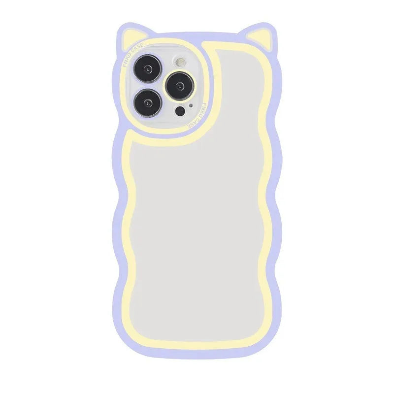 Cat ear phone case for iPhone in blue with solid colour rear cover and TPU material