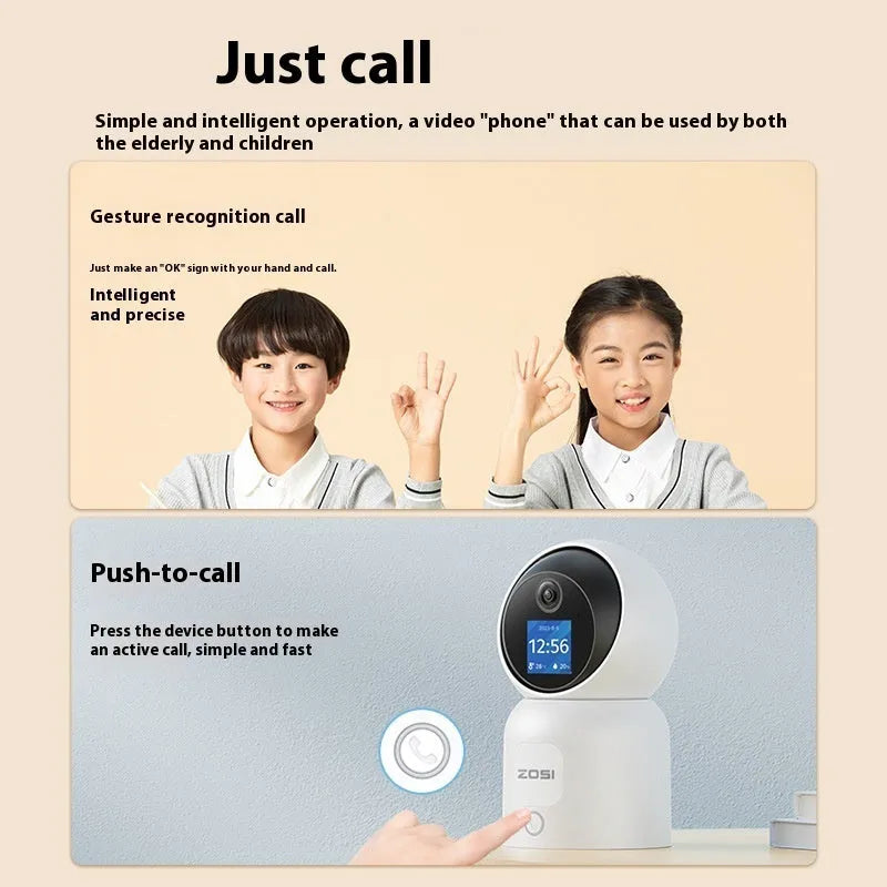 Zhou Shi wireless indoor security camera with large screen and AI face detection technology