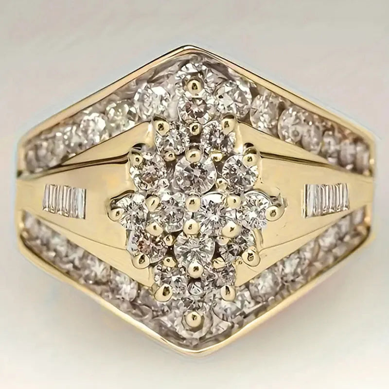 Geometric copper ring with gold electroplated finish showing palace style detailing