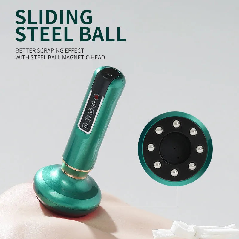 Green electric vacuum cupping massager with adjustable suction controls and infrared heating function